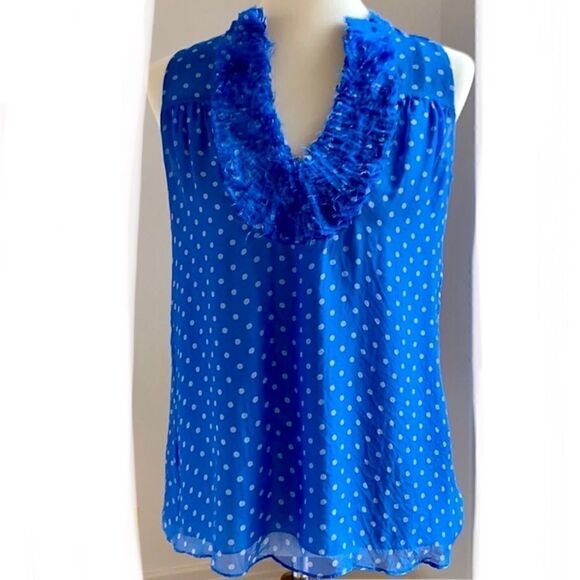 Blue Tassel S Blue polka dot SILK to sleeveless - Picture 1 of 4